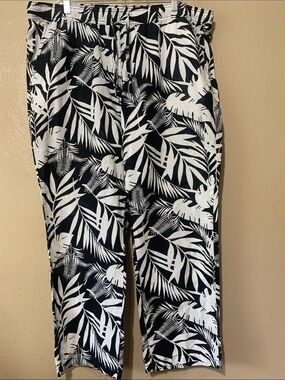 16. Serra size XL Black & White Linen Tropical Leaf Pants Pockets
